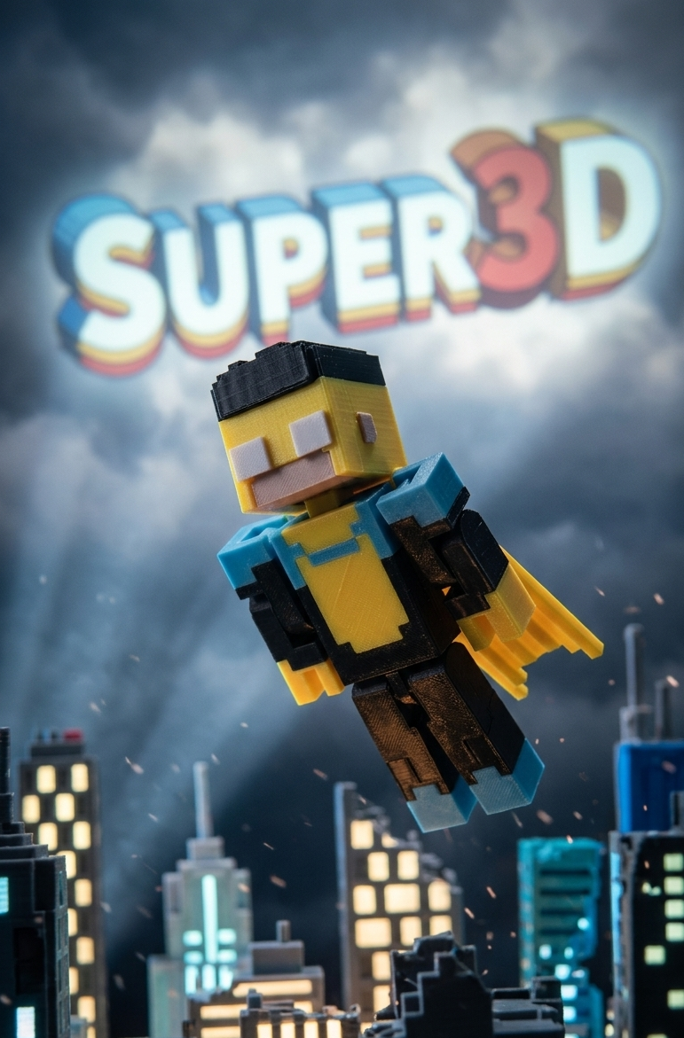 Pixel Hero Articulated 3D Printed Action Figure - Ultimate Gamer Desk Toy & Fidget Collectible