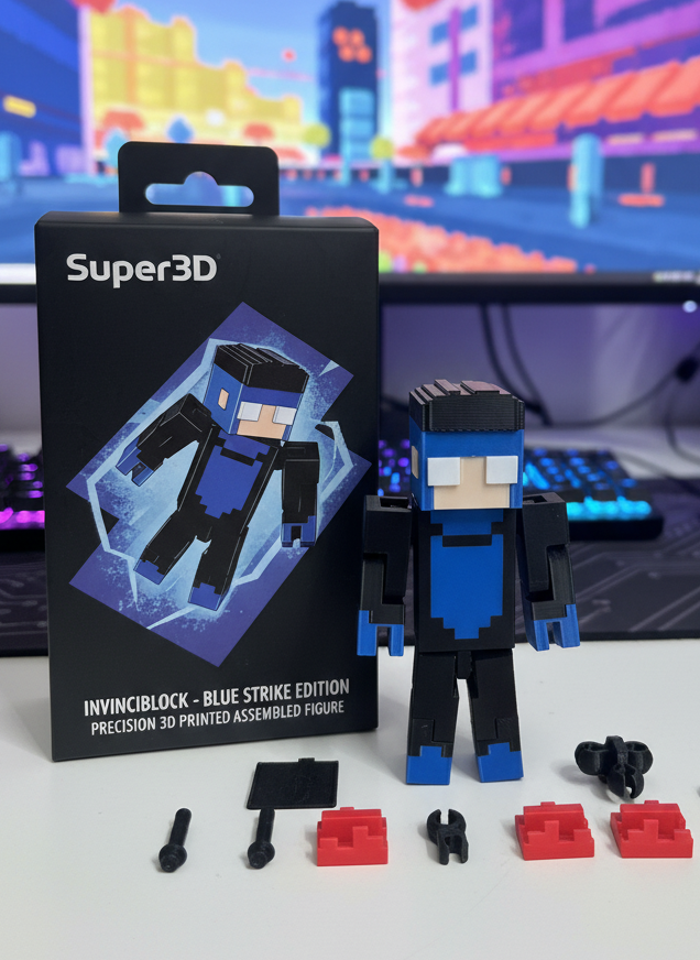 Pixel Hero Articulated 3D Printed Action Figure - Ultimate Gamer Desk Toy & Fidget Collectible